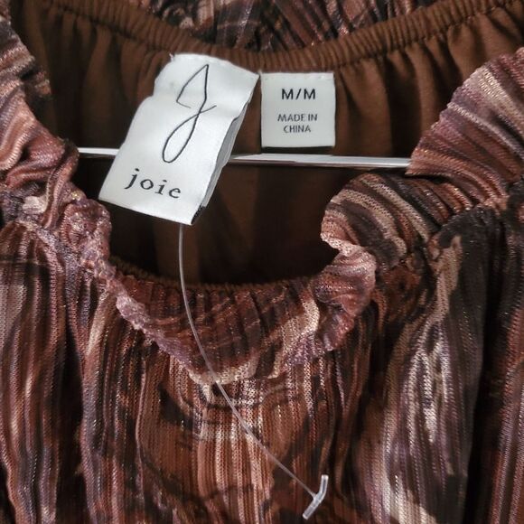Joie Brown Combo Marble Metallic Ruched Waist Blouse Size M NWOT - Picture 2 of 6